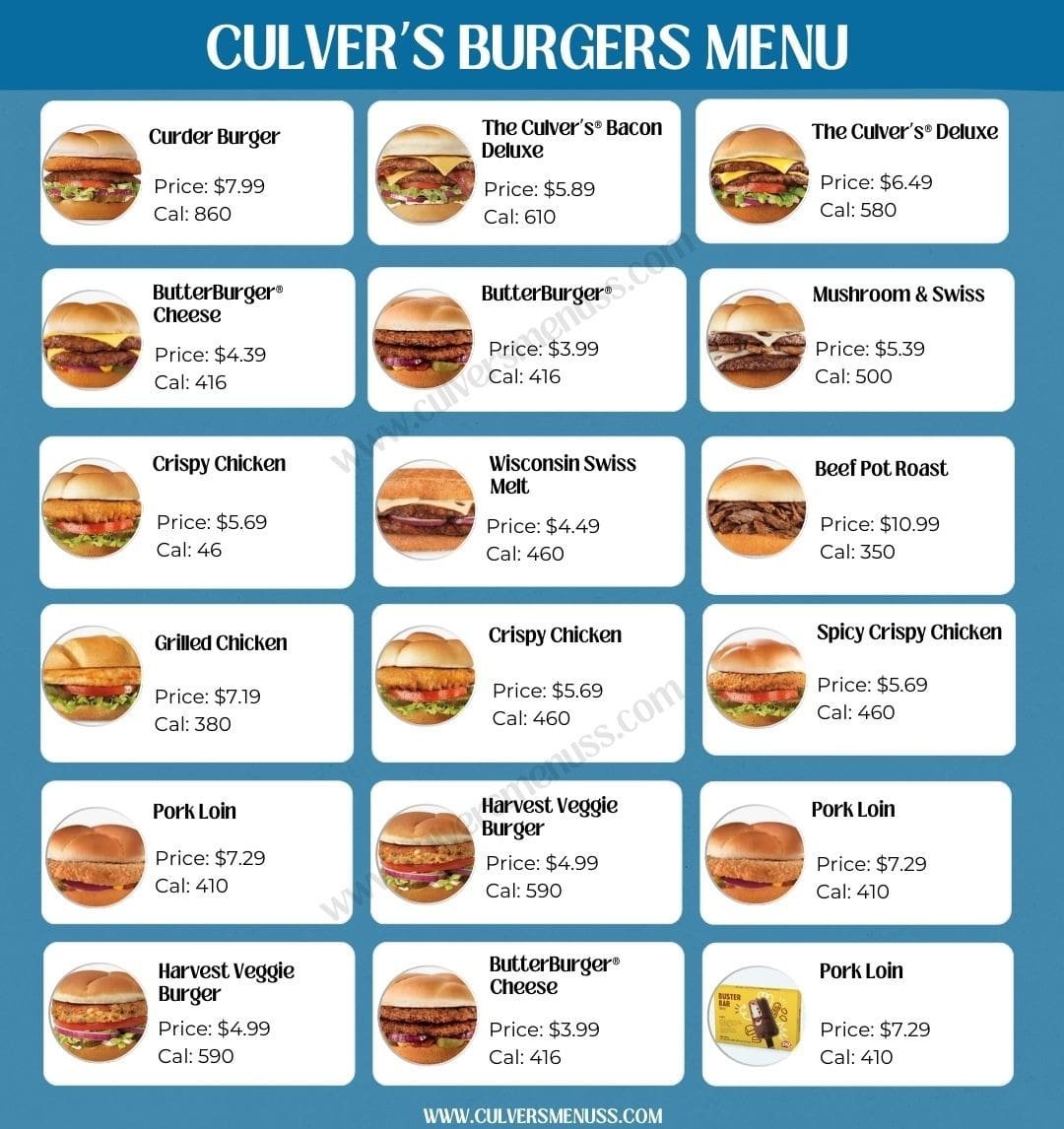 Culver’s Burgers Menu