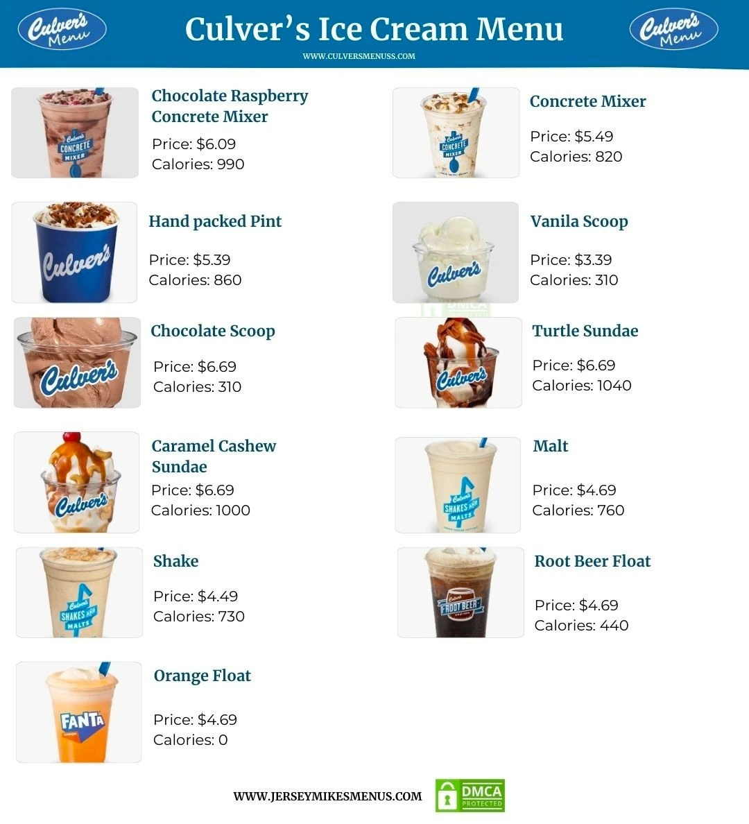 Culver’s Ice Cream Menu
